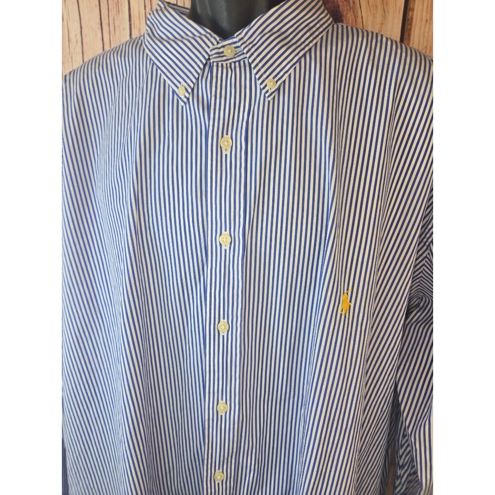 Ralph Lauren Mens Blue/White Striped Button-Down Shirt 4XLT Tall Classic Fit